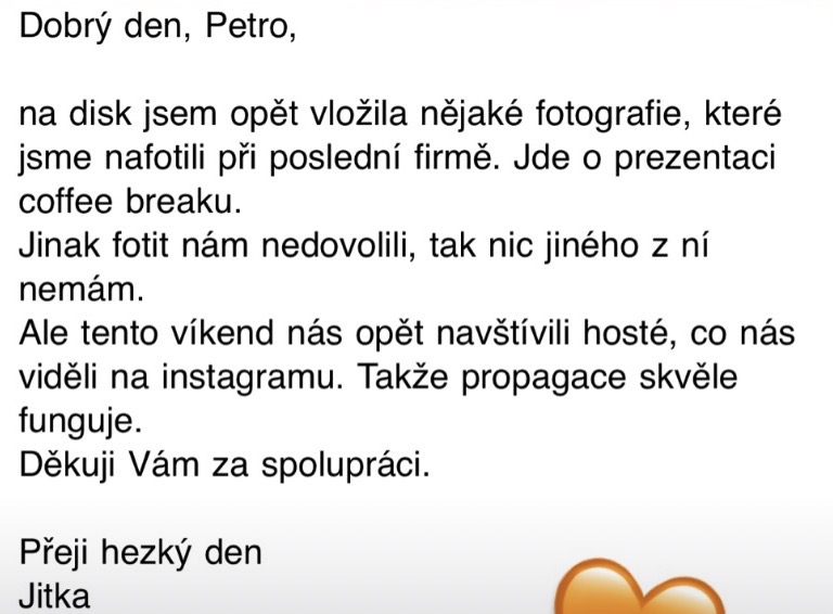 Zpráva od klientky se zpětnou vazbou