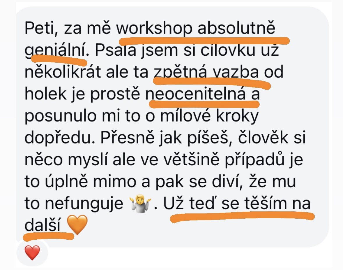 Zpráva od klientky se zpětnou vazbou