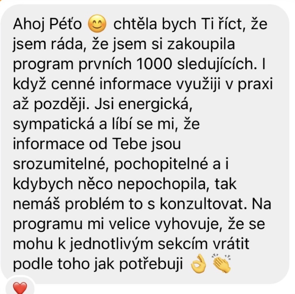 Zpráva od klientky se zpětnou vazbou