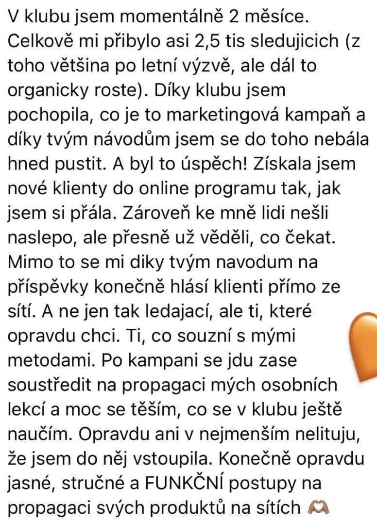 Zpráva od klientky se zpětnou vazbou