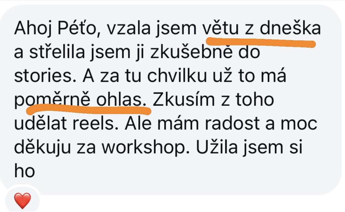 Zpráva od klientky se zpětnou vazbou