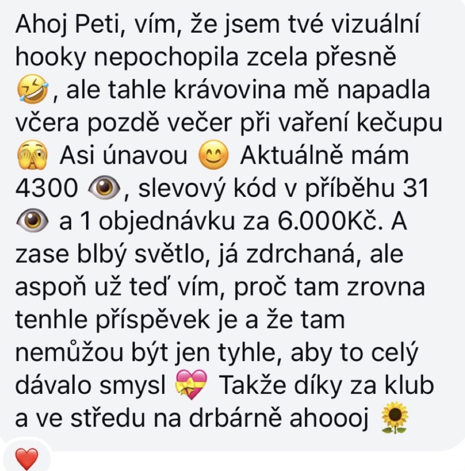 Zpráva od klientky se zpětnou vazbou
