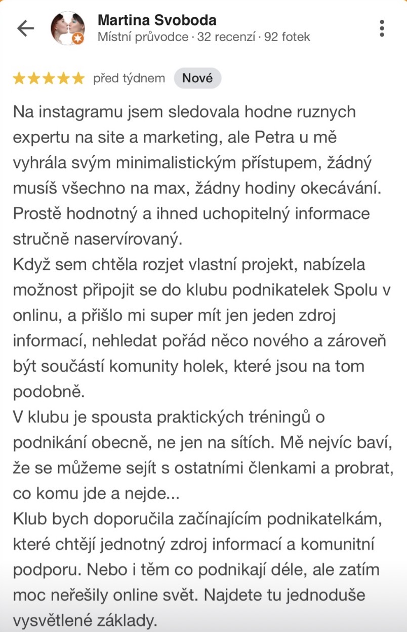 Google recenze klienta