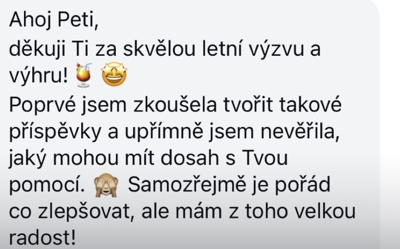 Zpráva od klientky se zpětnou vazbou
