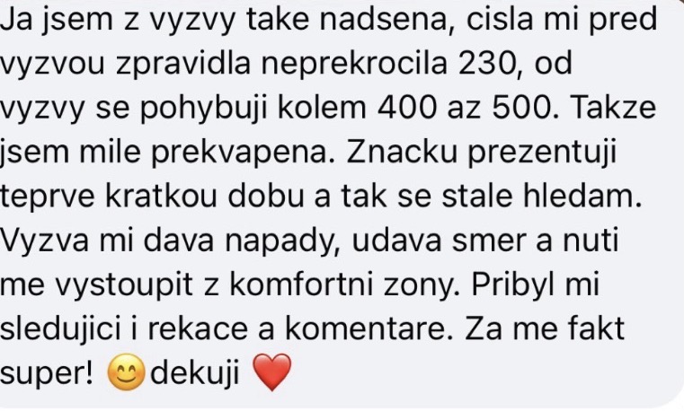 Zpráva od klientky se zpětnou vazbou