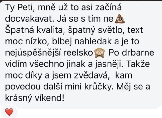 Zpráva od klientky se zpětnou vazbou