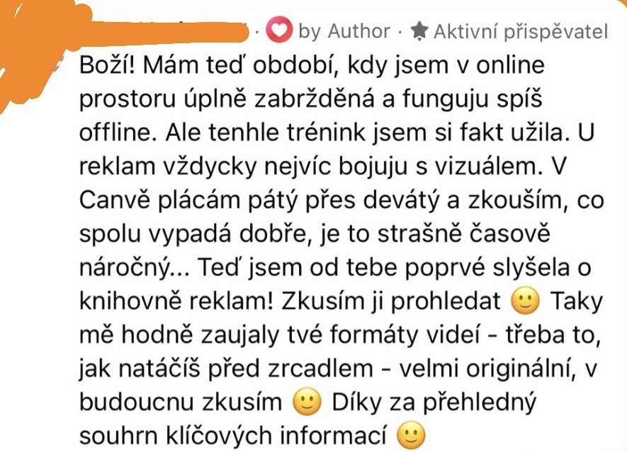 Zpráva od klientky se zpětnou vazbou