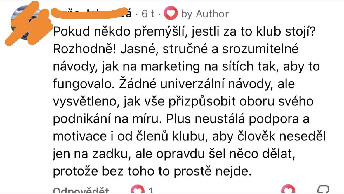 Zpráva od klientky se zpětnou vazbou