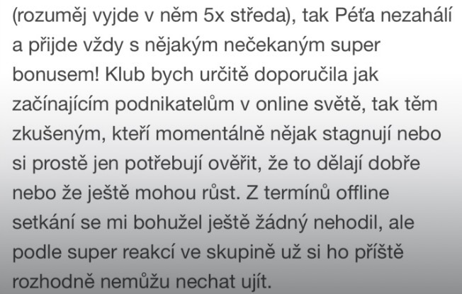 Zpráva od klientky se zpětnou vazbou