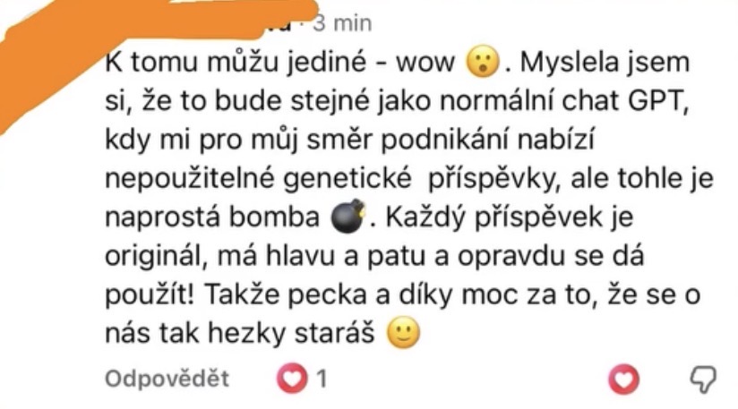 Zpráva od klientky se zpětnou vazbou