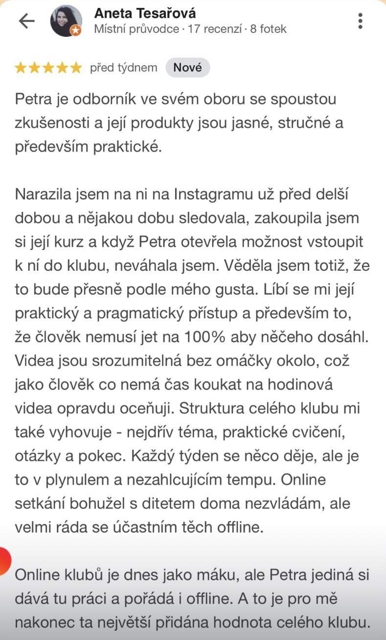 Google recenze klienta