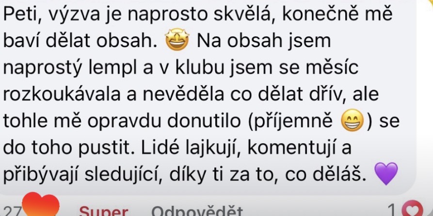 Zpráva od klientky se zpětnou vazbou