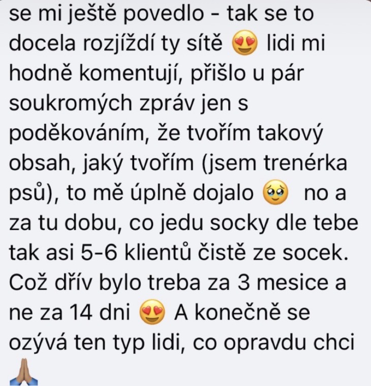 Zpráva od klientky se zpětnou vazbou