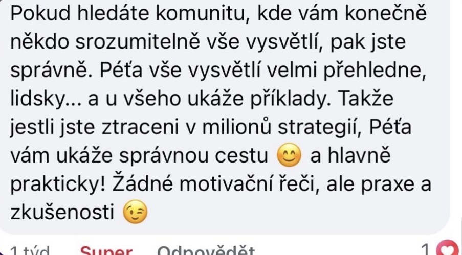 Zpráva od klientky se zpětnou vazbou