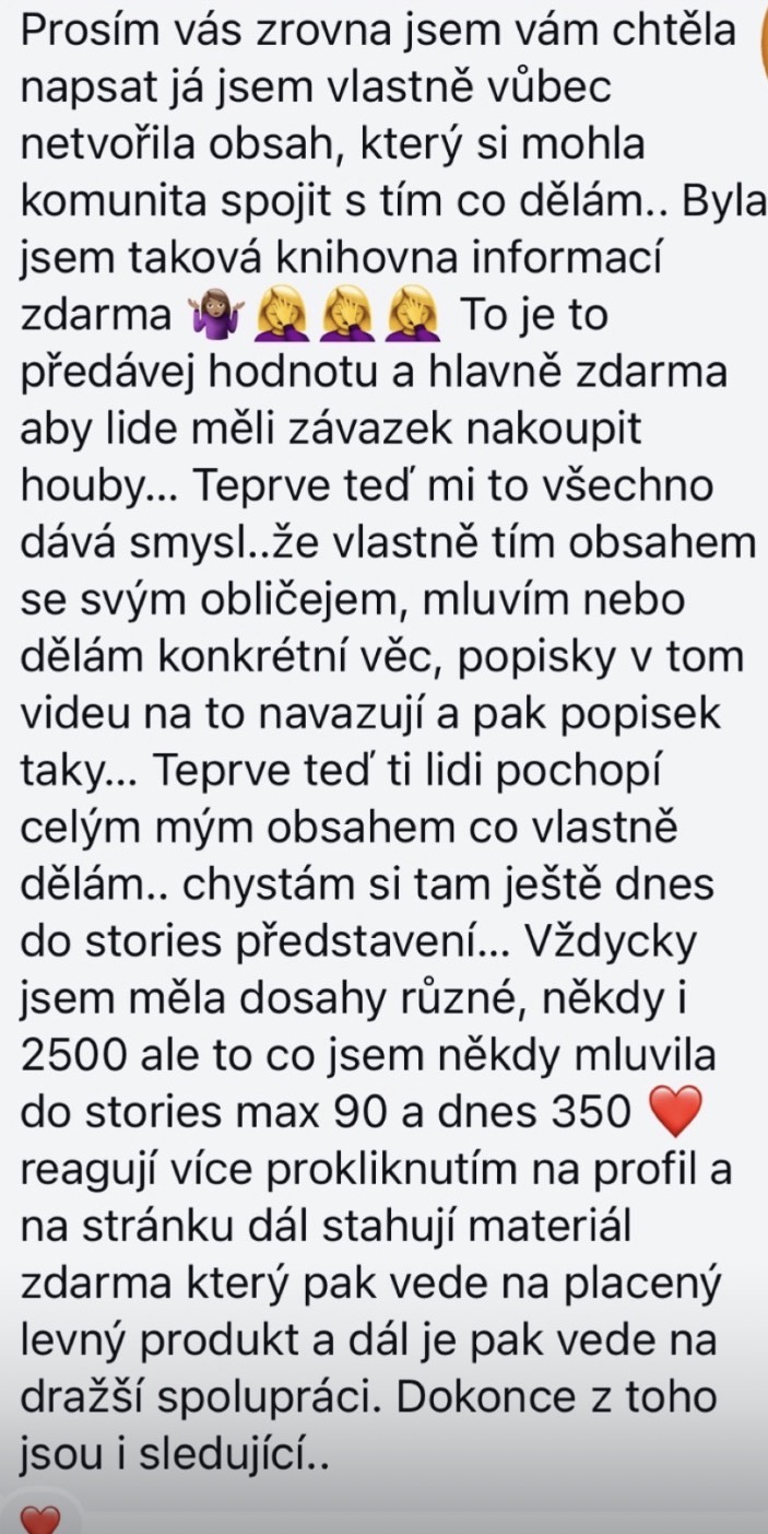 Zpráva od klientky se zpětnou vazbou
