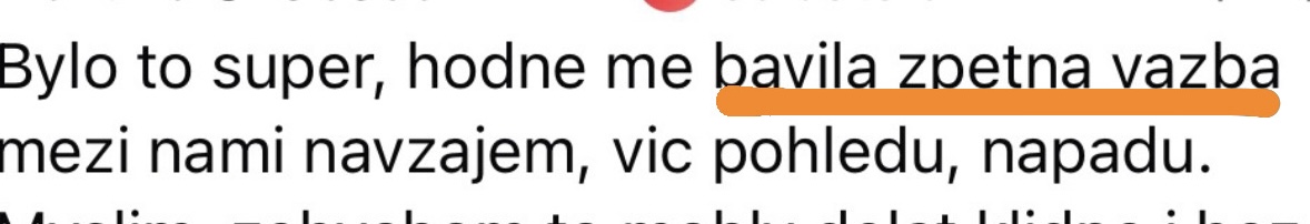 Zpráva od klientky se zpětnou vazbou