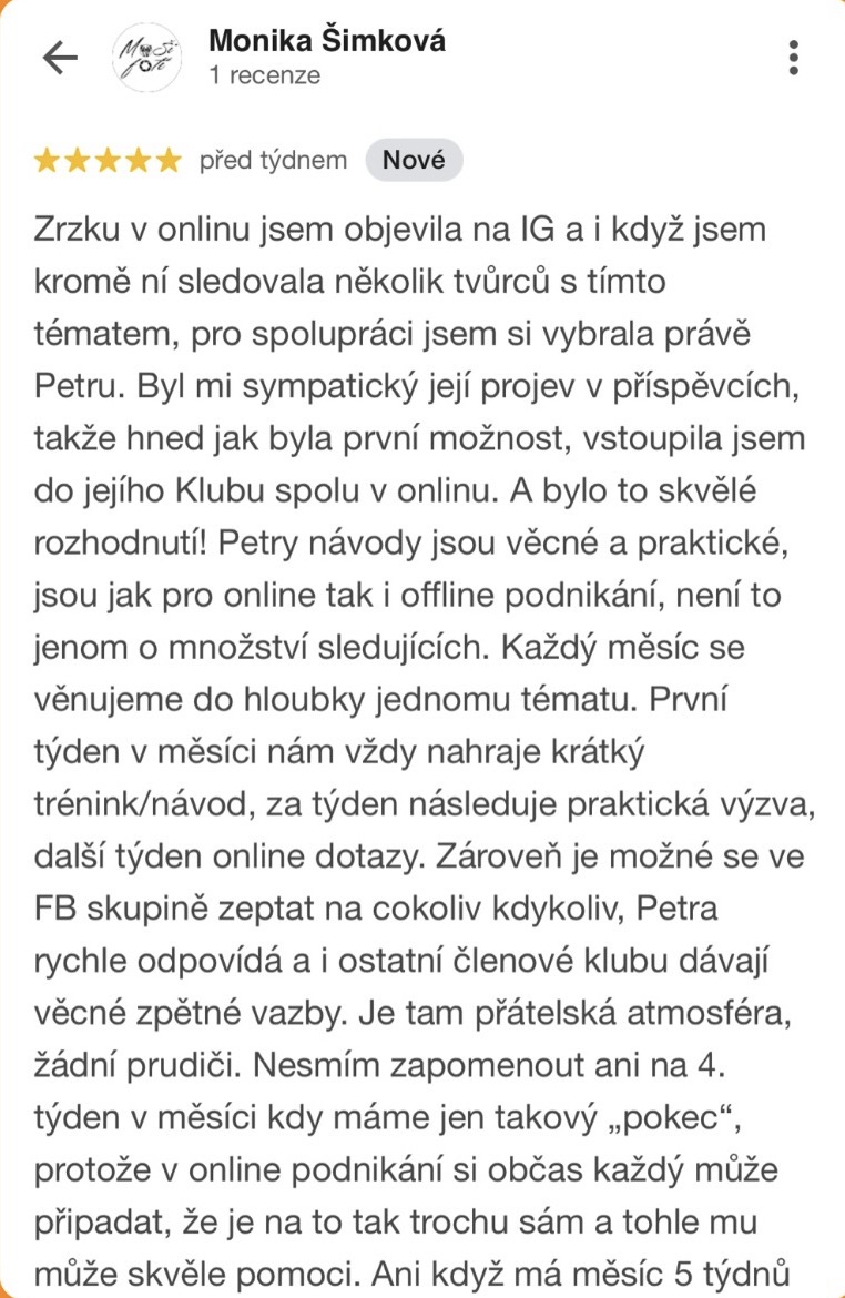 Google recenze klienta